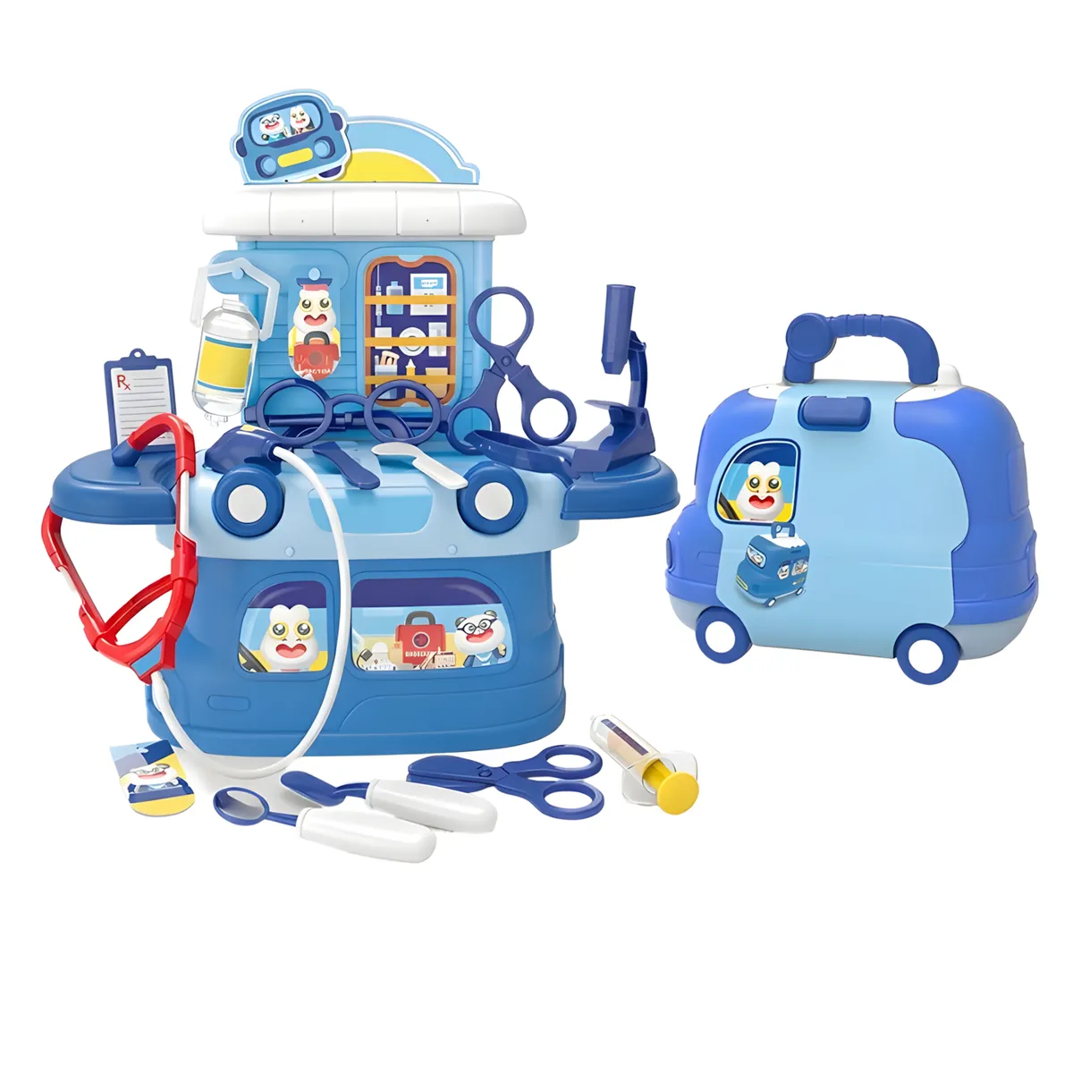 2-in-1 DIY Portable Doctor Tools Bus Toy Play Set for Kids