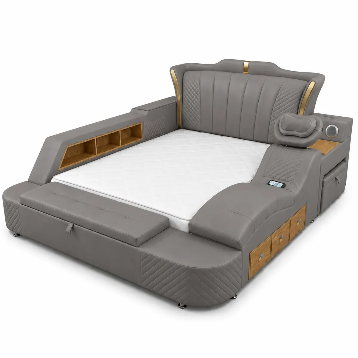 Modern Fantasia Multifunctional Sleigh Bed - light grey