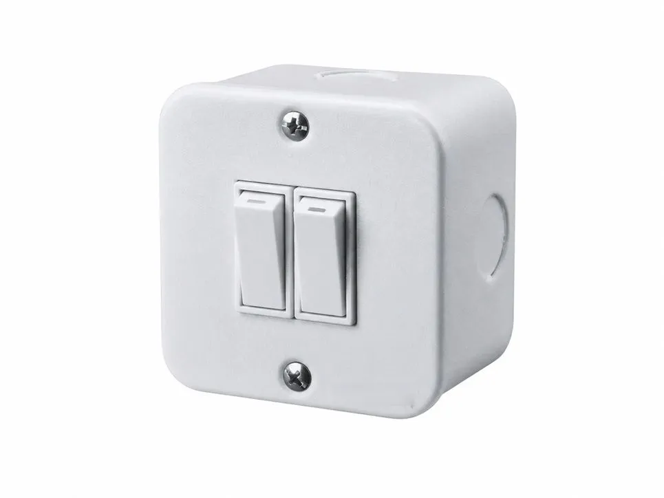 2 Lever Industrial Wall Switch Surface Mount Double Light Switch White