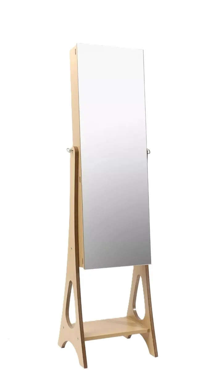 Full-Length Standing Mirror Cabinet with Storage Shelves & Lockable Door - Brown