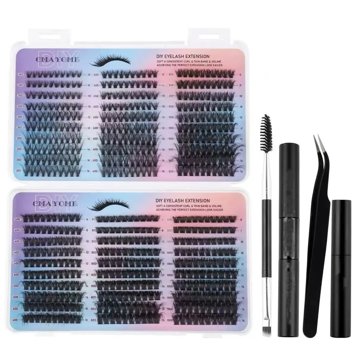 600 Piece Eyelash Extension Kit, 8-16mm Fine Lash Extension DIY Kit
