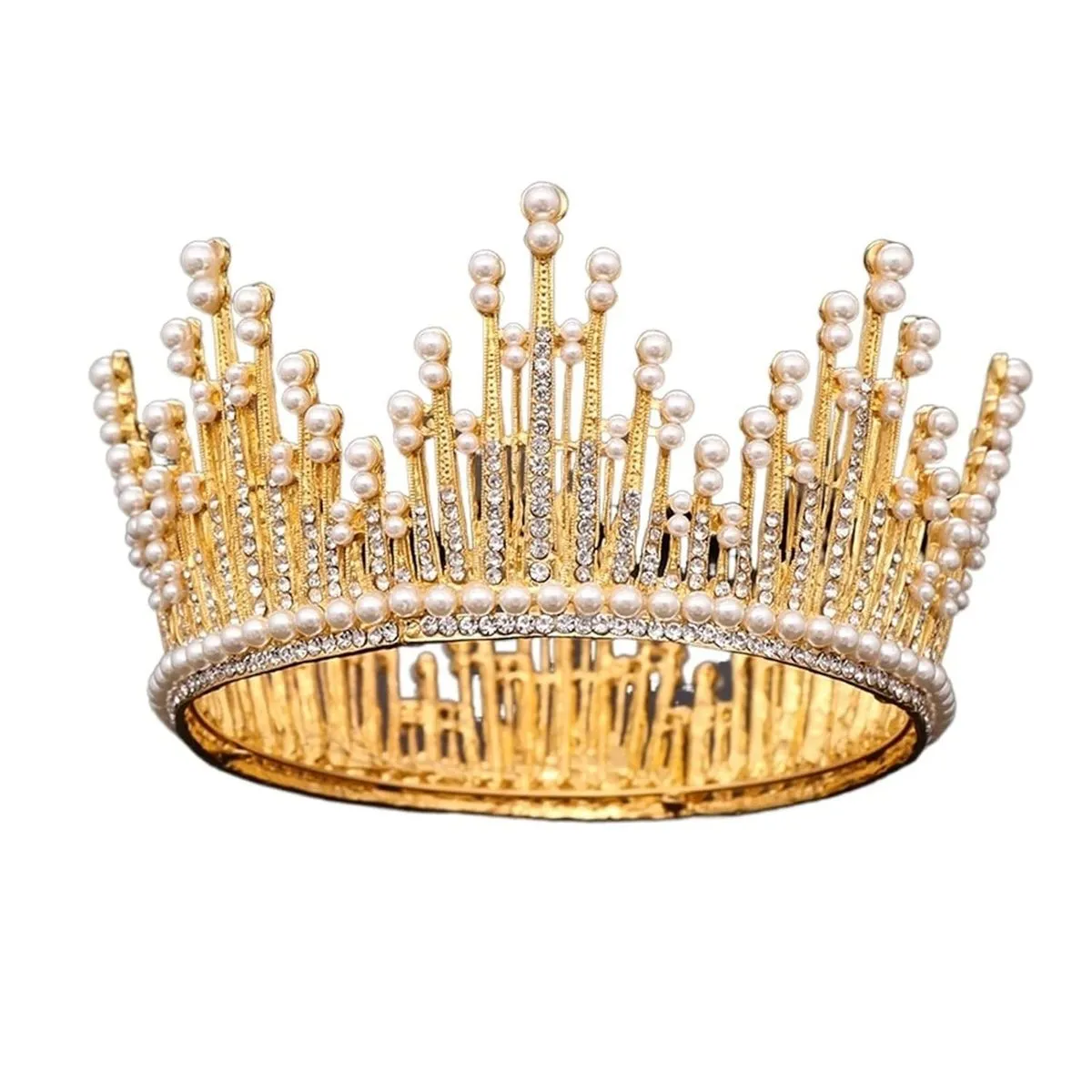 Crown Crystal Rhinestone Pearl - Gold and White Pearl