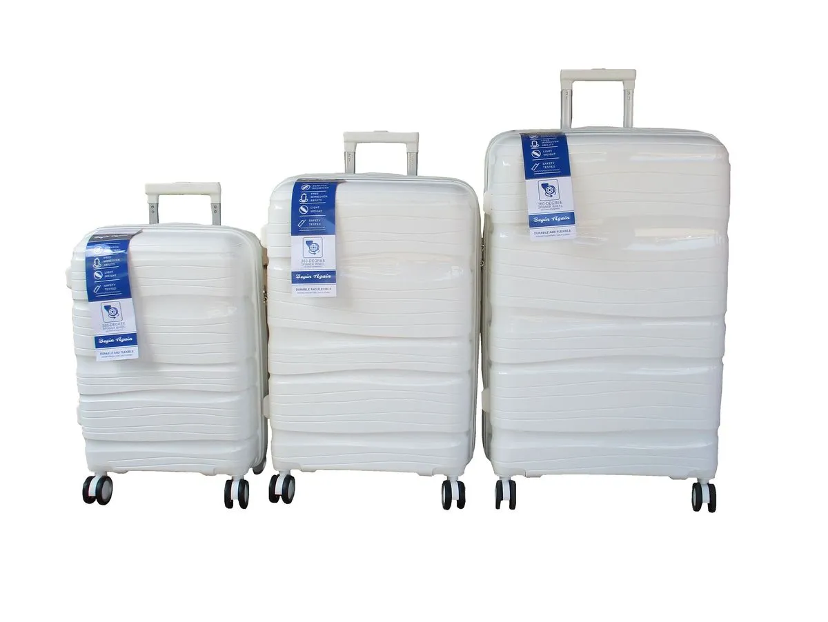 Unbreakable Travel Luggage 3 Piece Suitcases Spinner - Cream White
