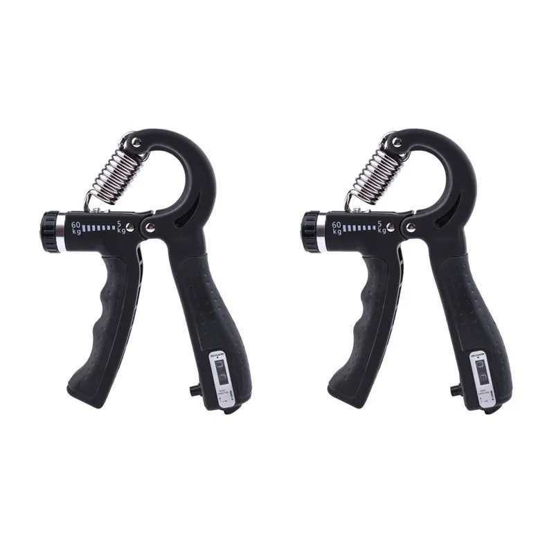 2Pack 5-60 Kg Hand Grip Strengthener With Counter & Weight Setting-5802 - Black