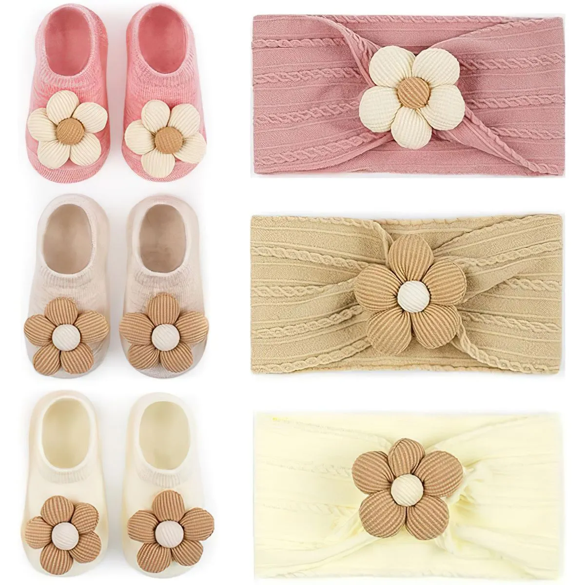 QYNIAL Baby Girl Headband and Socks Set Flower Newborn 0-6Months