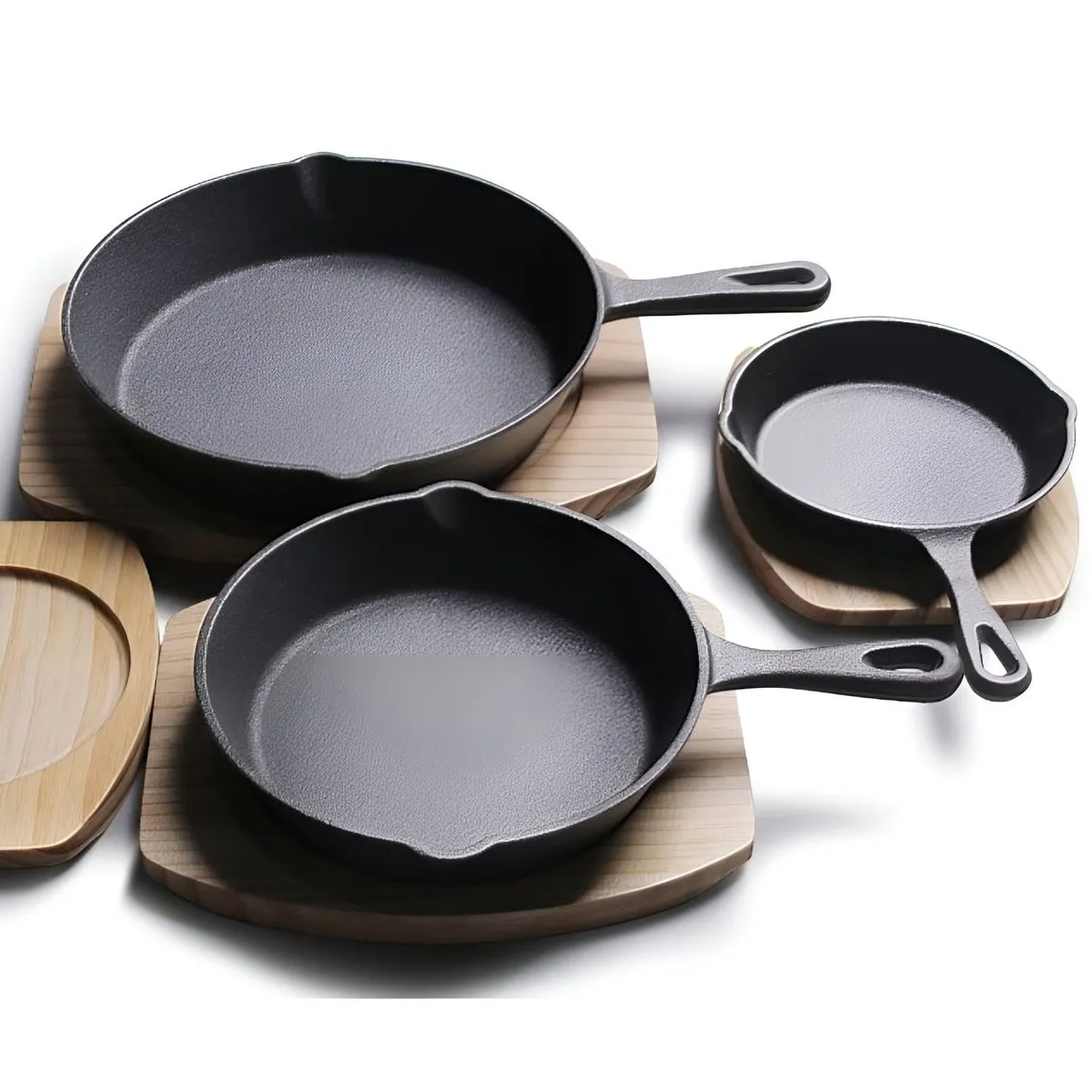 3 Piece Cast Iron Skillet Frying Pans Set for Kitchen & Grill - Black