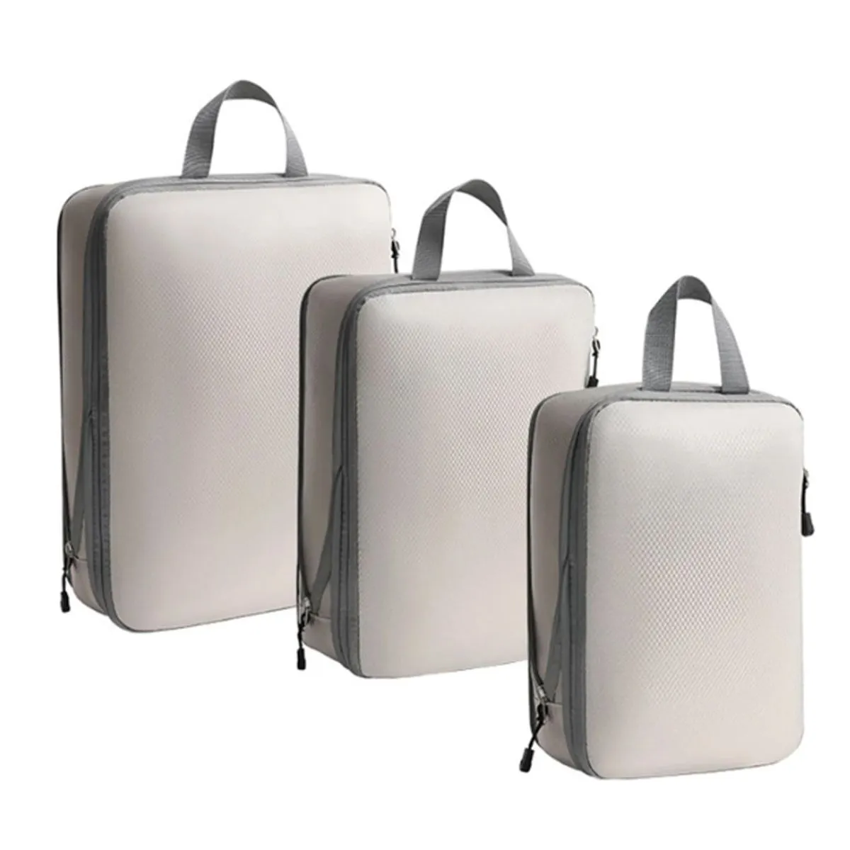 3 Pieces Compression Packing Cubes Travel Organizer Bags Set for Suitcase - Beige