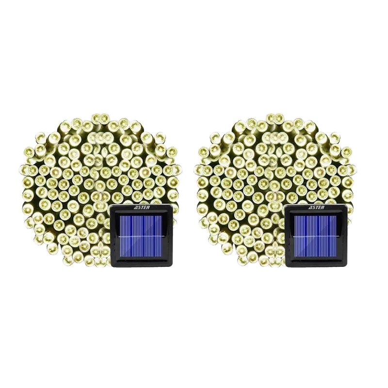 2 Pack Aster Outdoor Solar String Lights Fairy Lights - 12m 100 LED Bulbs - Warm White