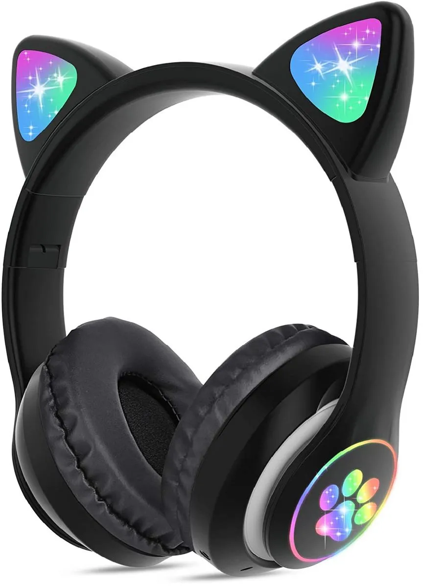 Kids Wireless Cat Ear LED Headphones - Black
