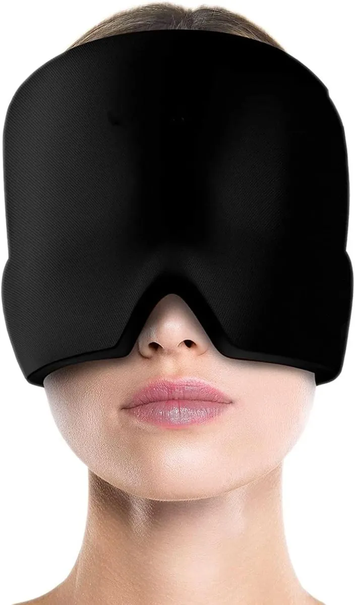 Wearable Migraine Ice Mask and Headache Relief Hat - Black