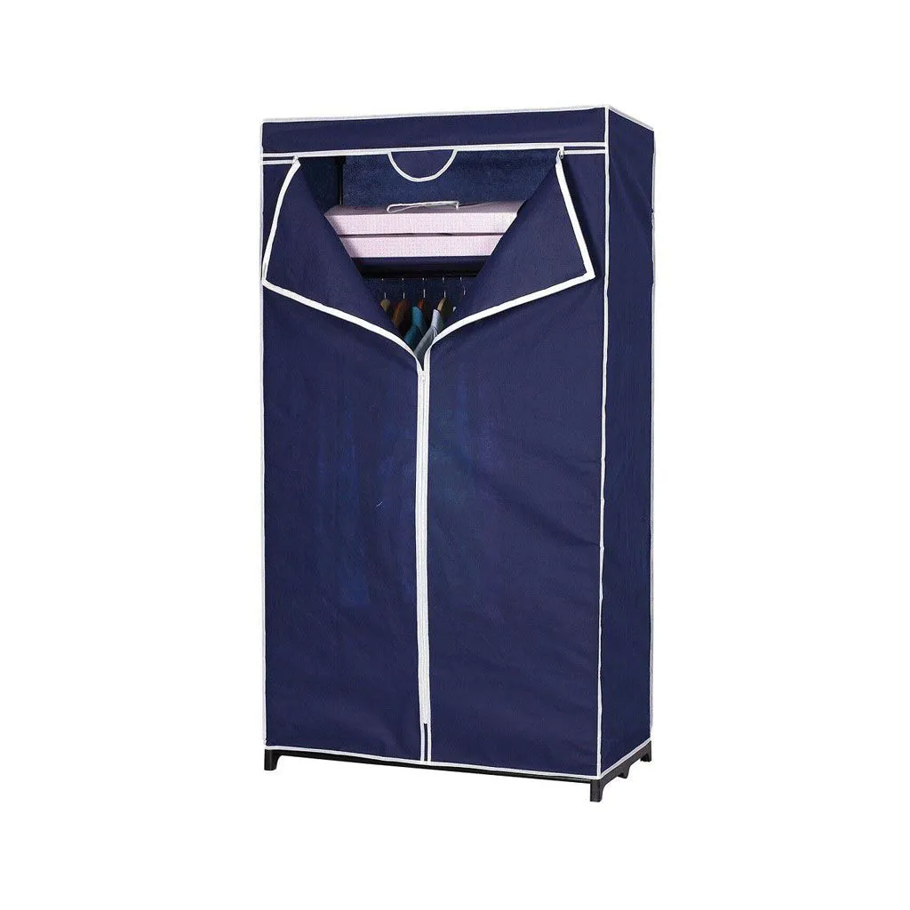 Storage Organizer Wardrobe With Single Shelf & Hanging Fabric Cover - Blue