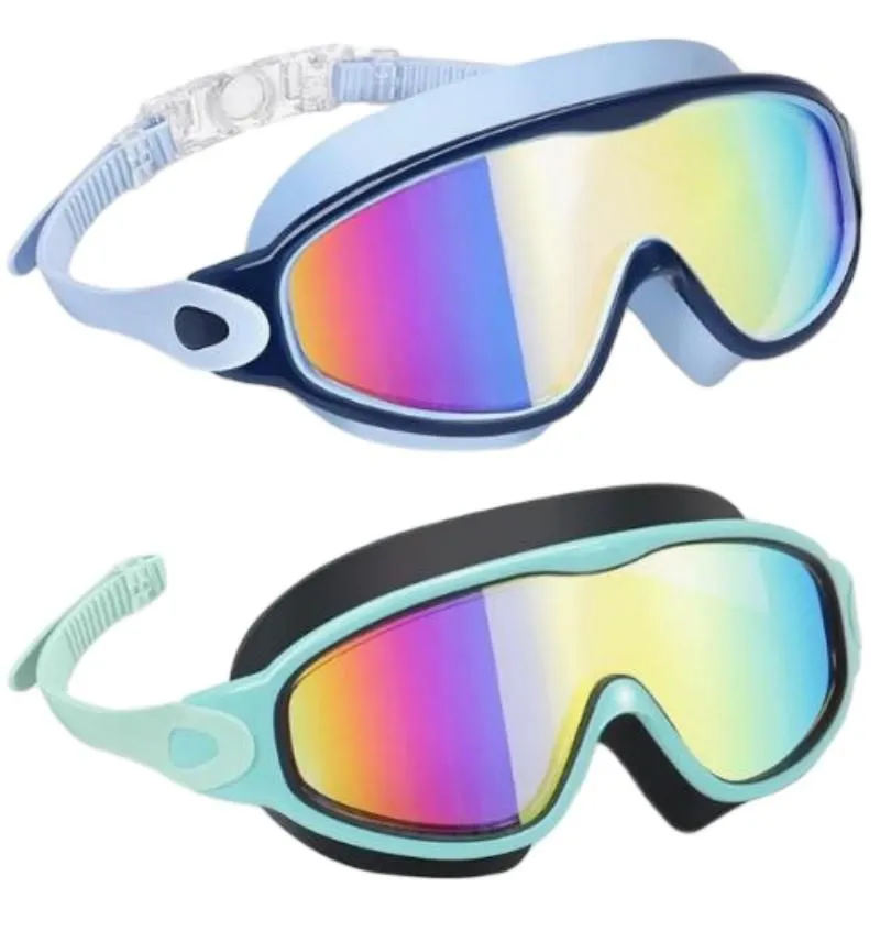 2-Pack High-Definition Anti-Fog UV Blocking Swim Goggles - Youth - Blue, Green