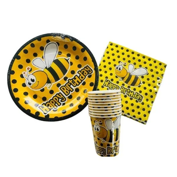 Birthday Bee Theme Party Pack Tableware Set - Serves 10