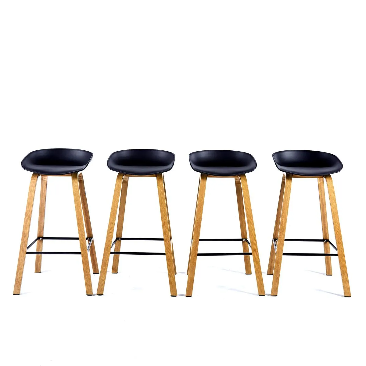 Bar Stool Set of 4 Kitchen Counter Height Chairs with Metal Base - Black