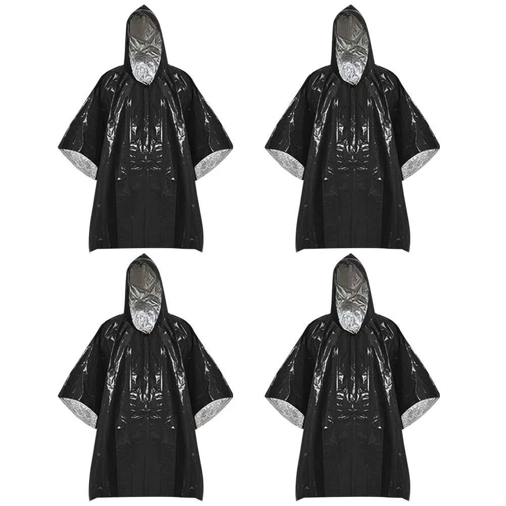 Emergency Rain Poncho Reusable Weather Resistant Rain Coat for Outdoor USE - Black