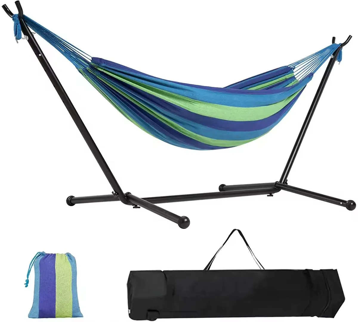 High Quality Portable Outdoor Camping Hammock With Stainless Steel Bracket - Blue