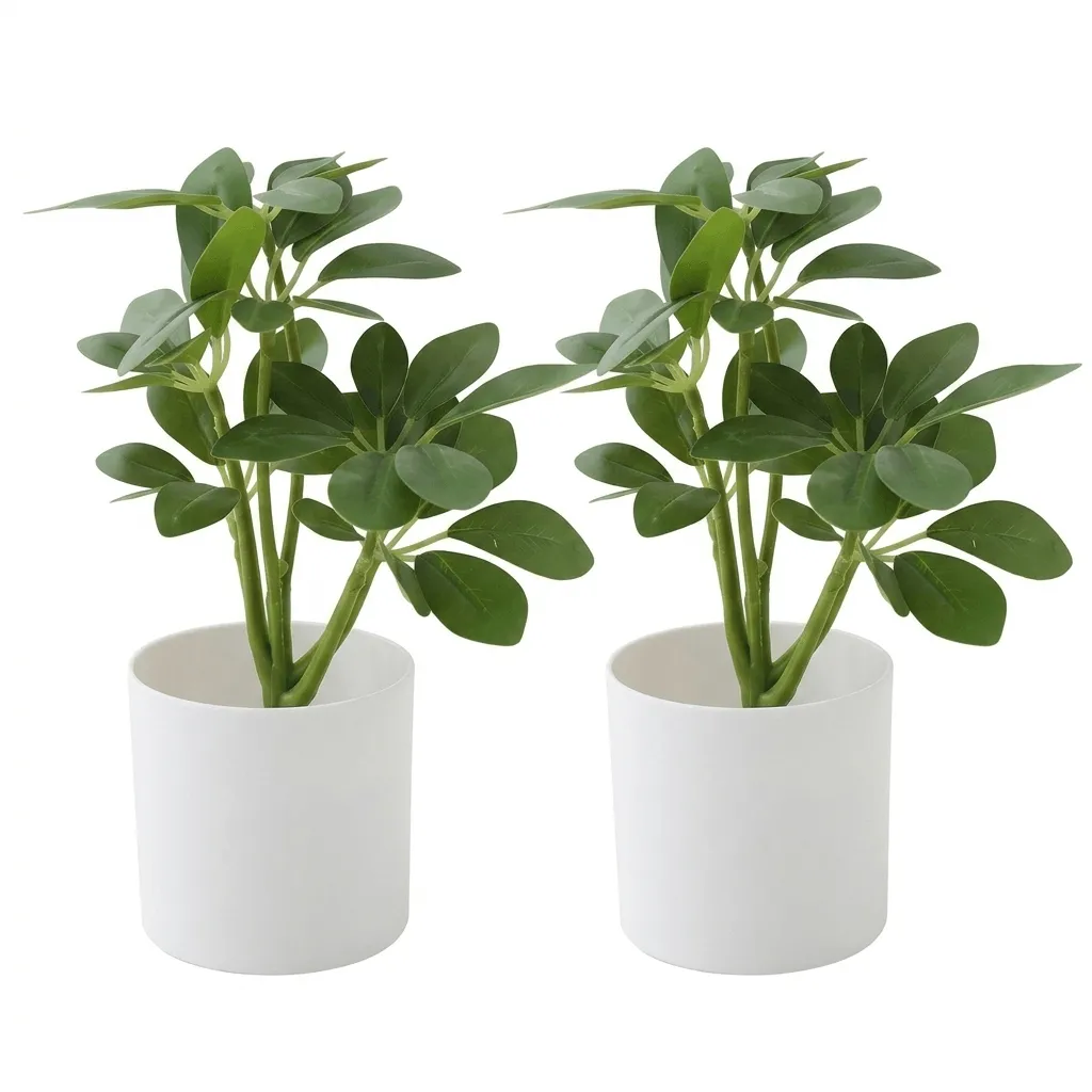 2 Piece Artificial Green Plants Set - White and Green