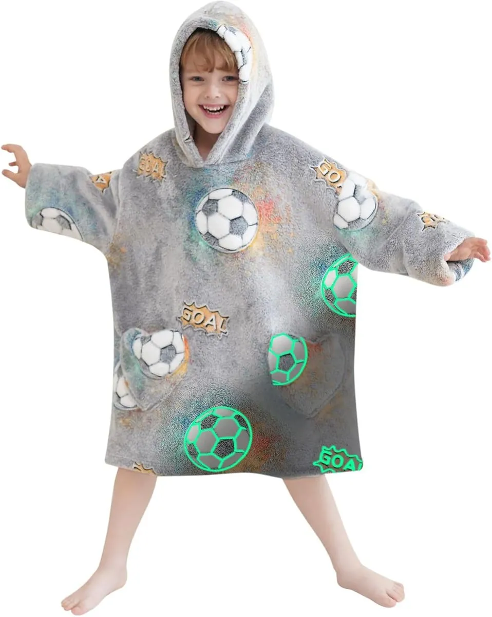 Football's Design Glow in Dark Hoodie Blanket - Gray
