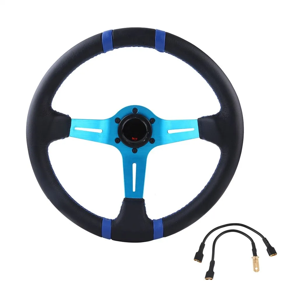 14in Universal Aluminum Racing Steering Wheel with Horn Blue 6-Bolt
