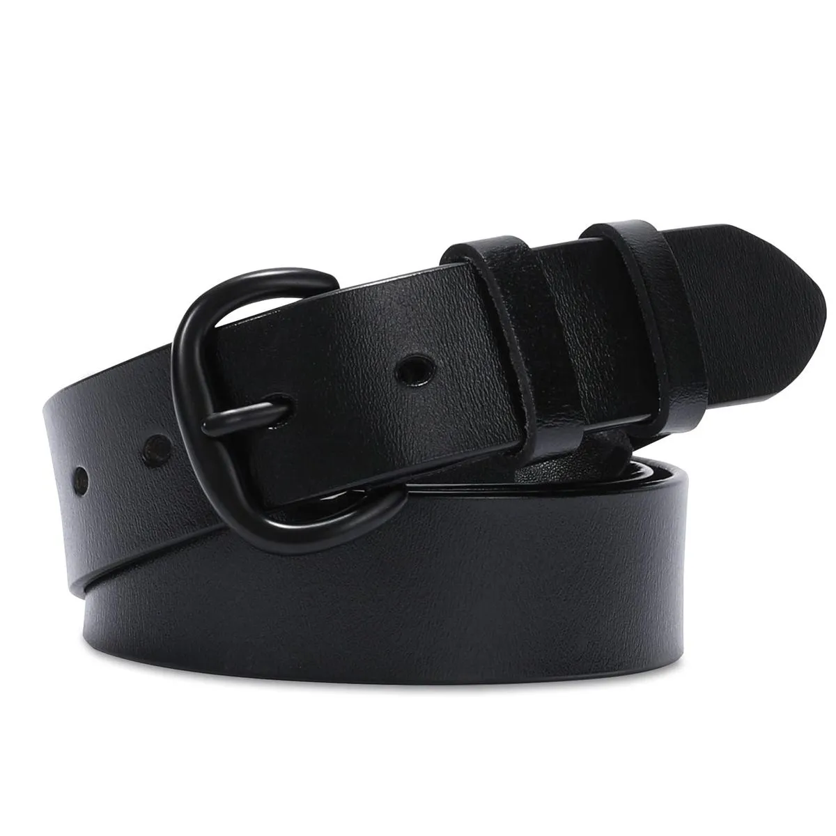 Women Leather Belt Black - Pin Buckle for Jeans Pants Dresses