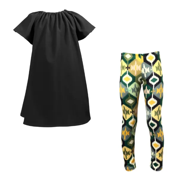 Baby/Toddler/Kids-Gathered Peasant Neck-Top & Capri Legging-Ikat Black