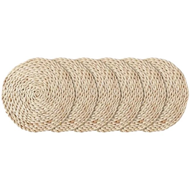 Set of 6 Natural Round Woven Grass Placemat - 38cm