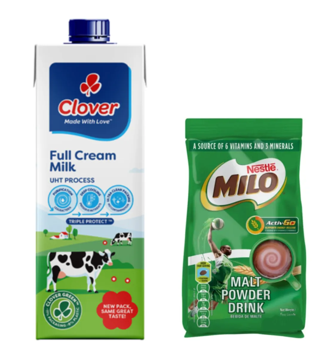 Clover Long Life Full Cream Milk 1 Litre + Nestle Milo 250g