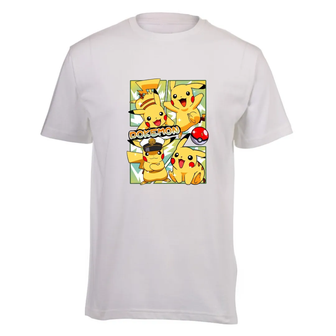 Kids White Short Sleeve T-shirt - Pokemon Pikachu Chief Anime Graphic