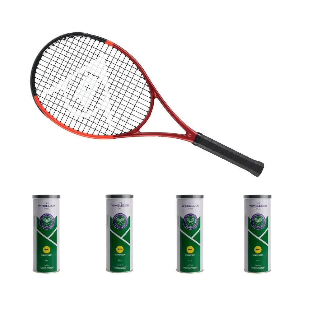 Dunlop CX Team 100 G2 Graphite Racket & 4 Wimbledon Sea Level Tins