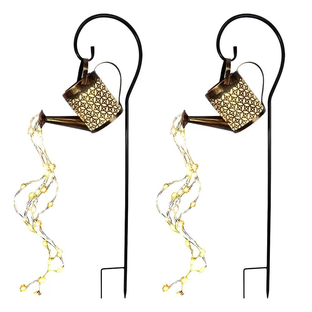 Topika Garden Light Solar Watering Can with LED String Lights Outdoor - 2 Pack
