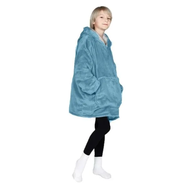 Kids Blue Fleece Cozy Blanket Hoodie
