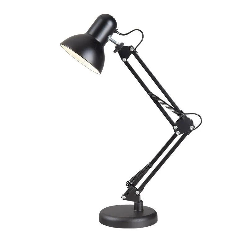 Adjustable Table Lamp With Swing Arm - Black/White Metal Table Lamp