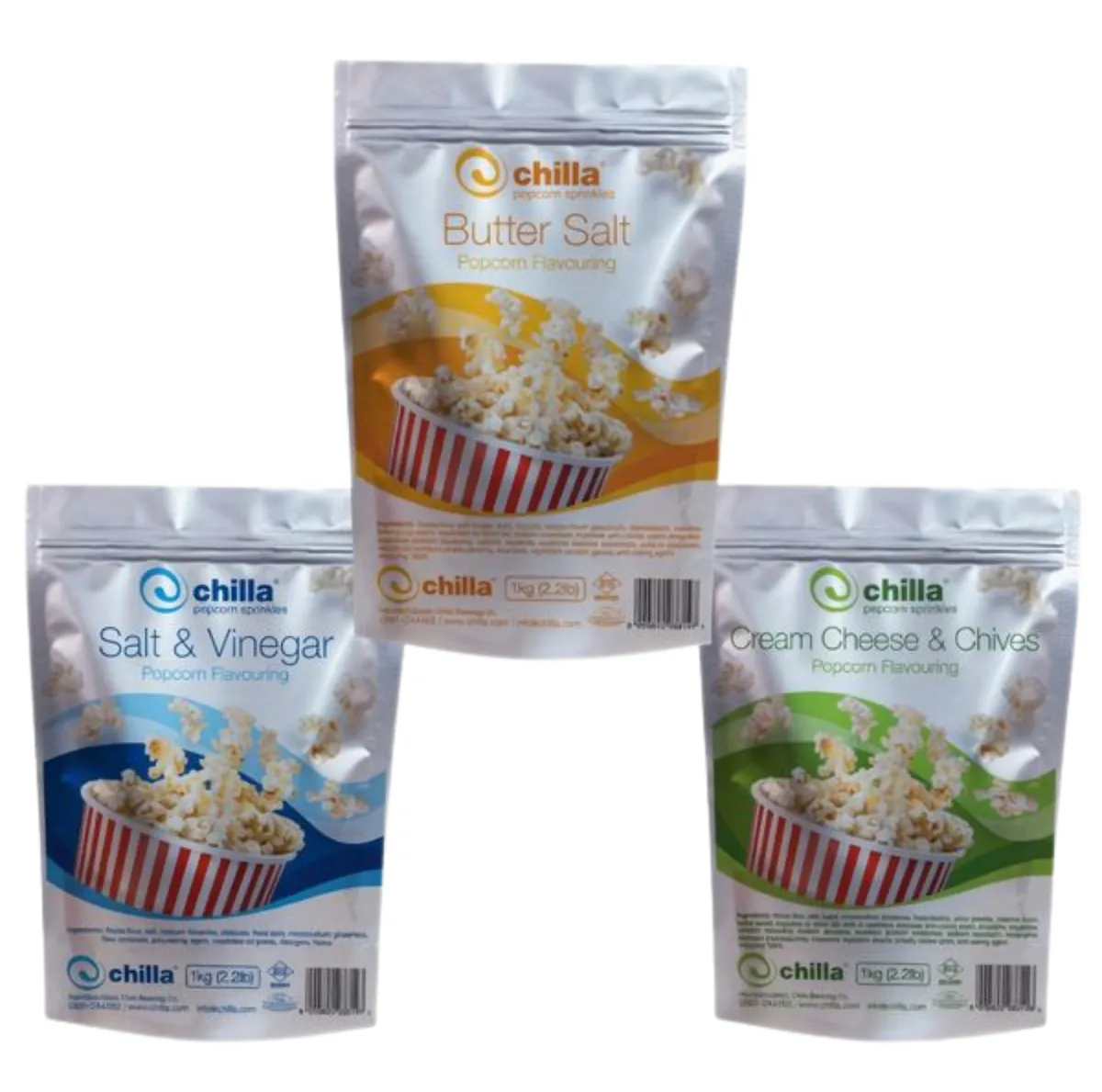 Combo-Chilla Popcorn Sprinkles Variety Pack 3 Flavours x 1kg-MSG-Free,Halal