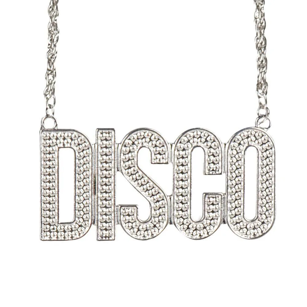 Disco Necklace, Approx 60cm, Silver Chain, 70s, 1970s, 80s
