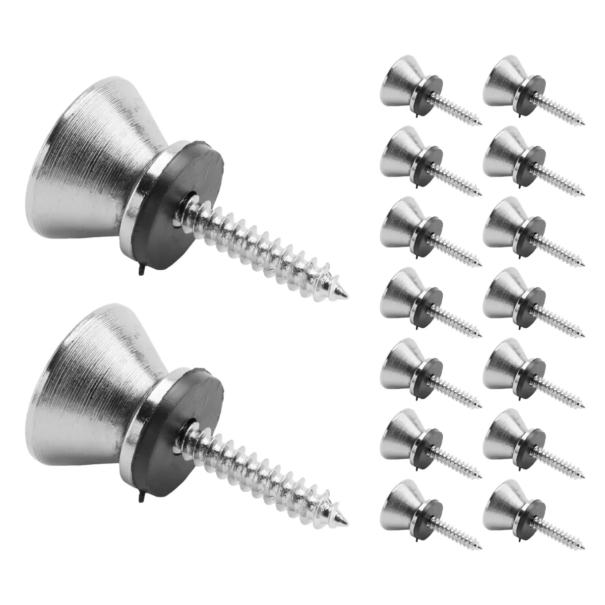 Guitar Bass Chrome Metal End Pin Strap Buttons Locks Cushion Screws (16Pcs