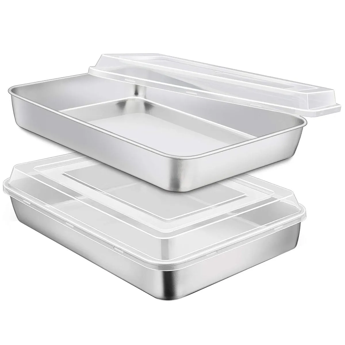 HOMGEM 2 Packs Stainless Steel Baking Pan with Lid, Cake Pan Set- 31x24x5cm