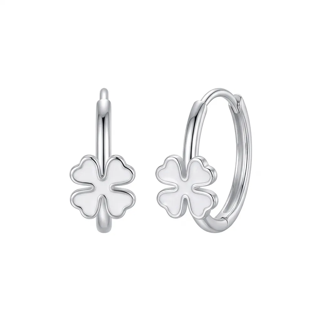 Clover Drop Hoop Earrings - Silver