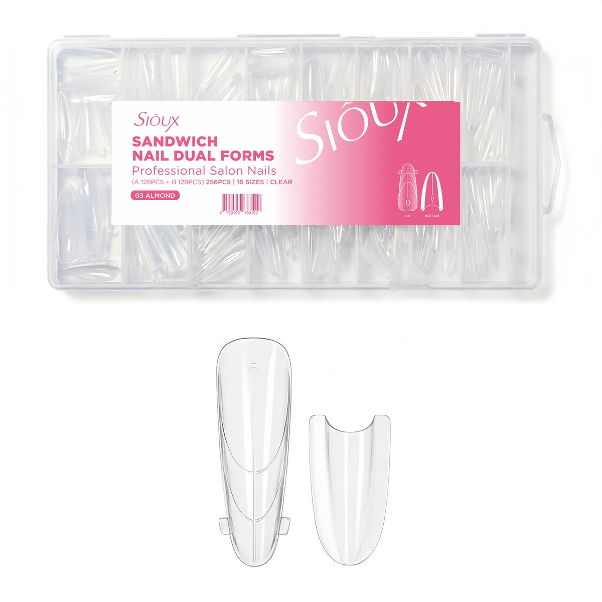 Sioux Sandwich Nail Dual Forms - Professional Clear Acrylic & Gel Molds - Almond