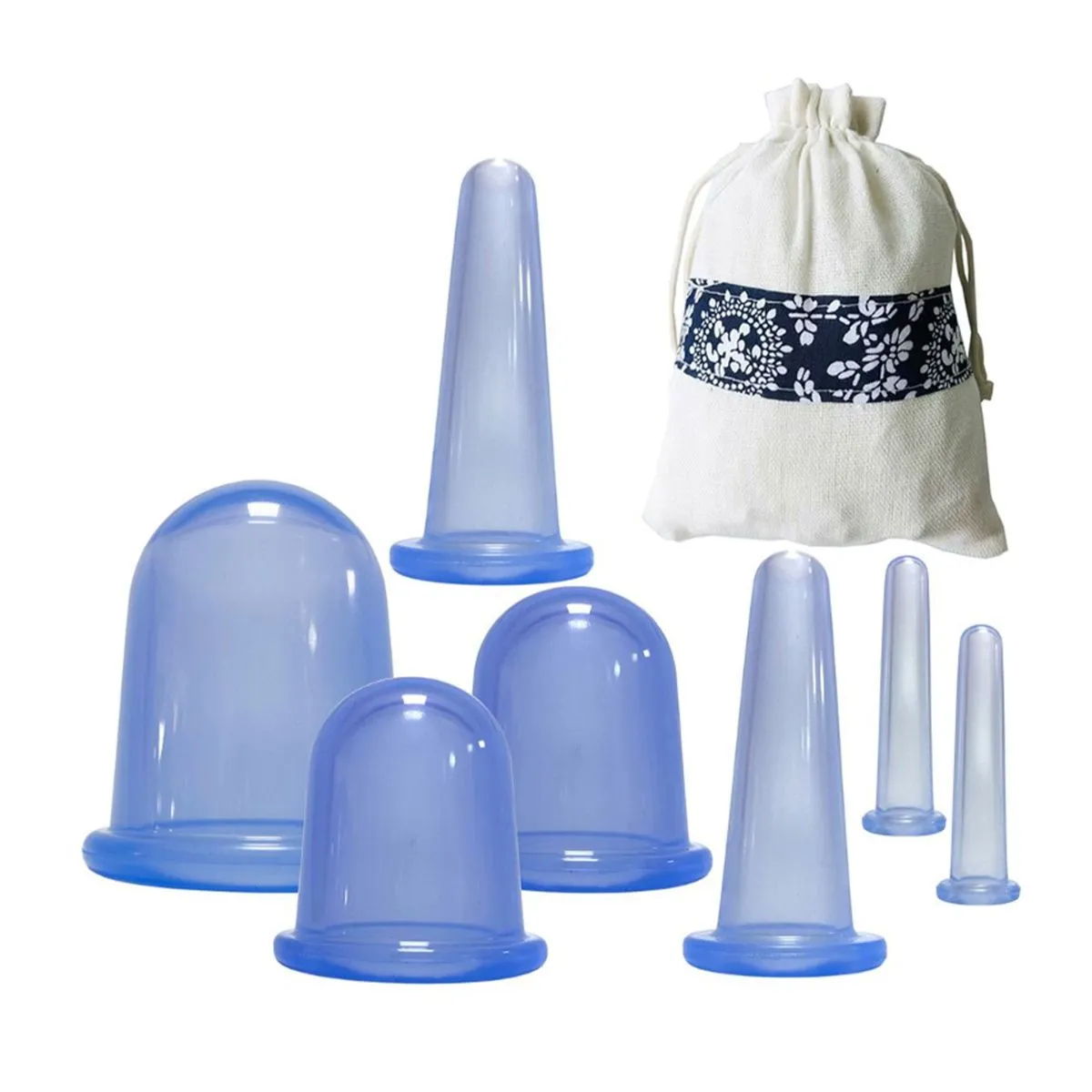 7 Pcs Cupping Therapy Set Silicone Anti Cellulite Cup Massage Cups Home Use - Blue