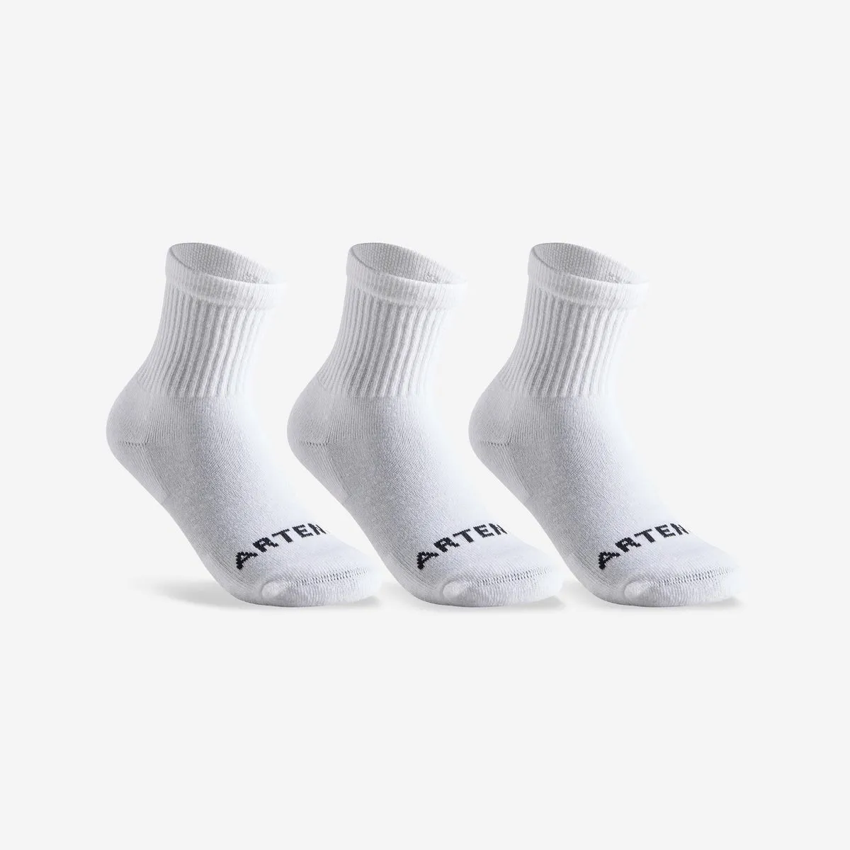Artengo Kids' High Racket Sports Socks Rs100 Tri-Pack - White