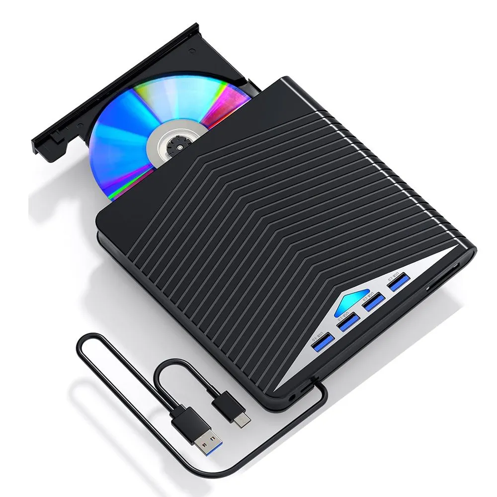 7 in 1 External CD DVD Burner for laptop Windows 11 10, USB 3.0 and Type-C