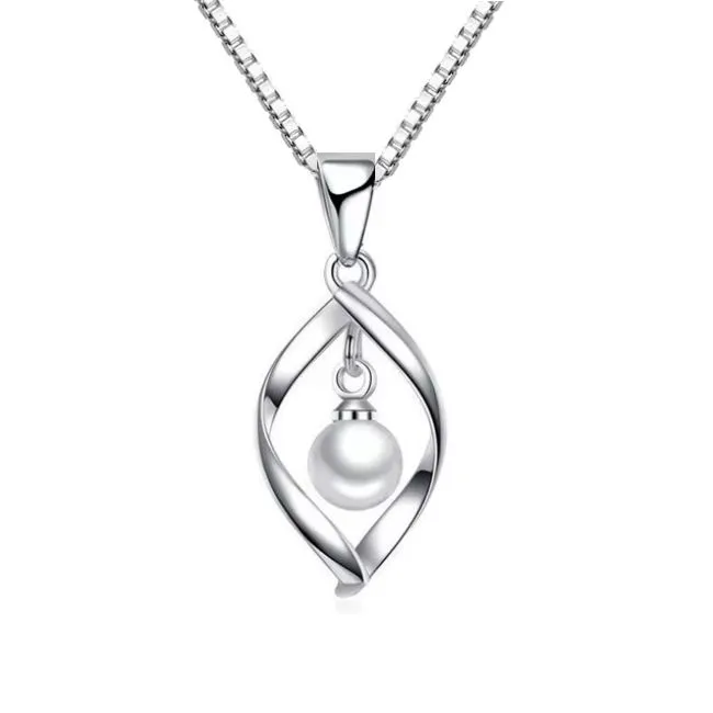 Women 925 Sterling Silver Twisted Pearl Pendant Necklaces Fashion Jewelry