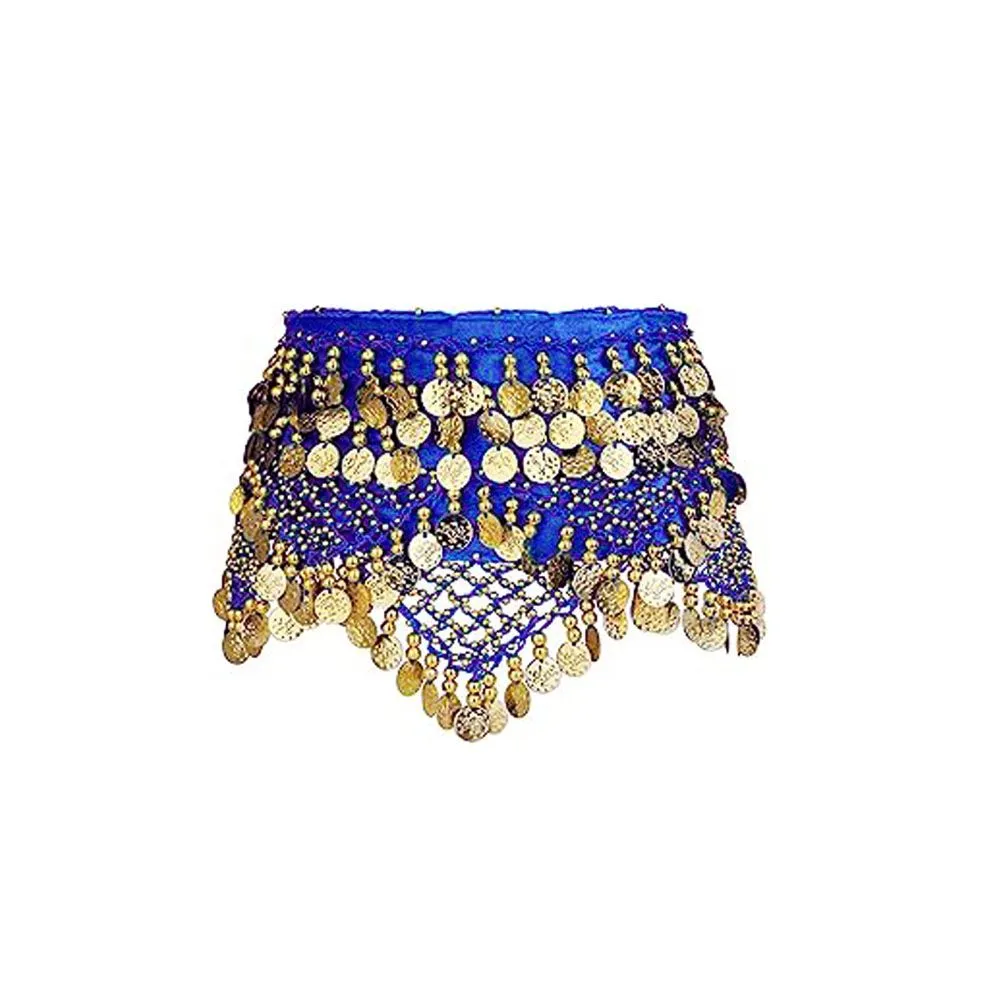Belly Dance Hip Scarf Hip Scarf with Gold Coins Skirts For Bellydance Yoga - Blue