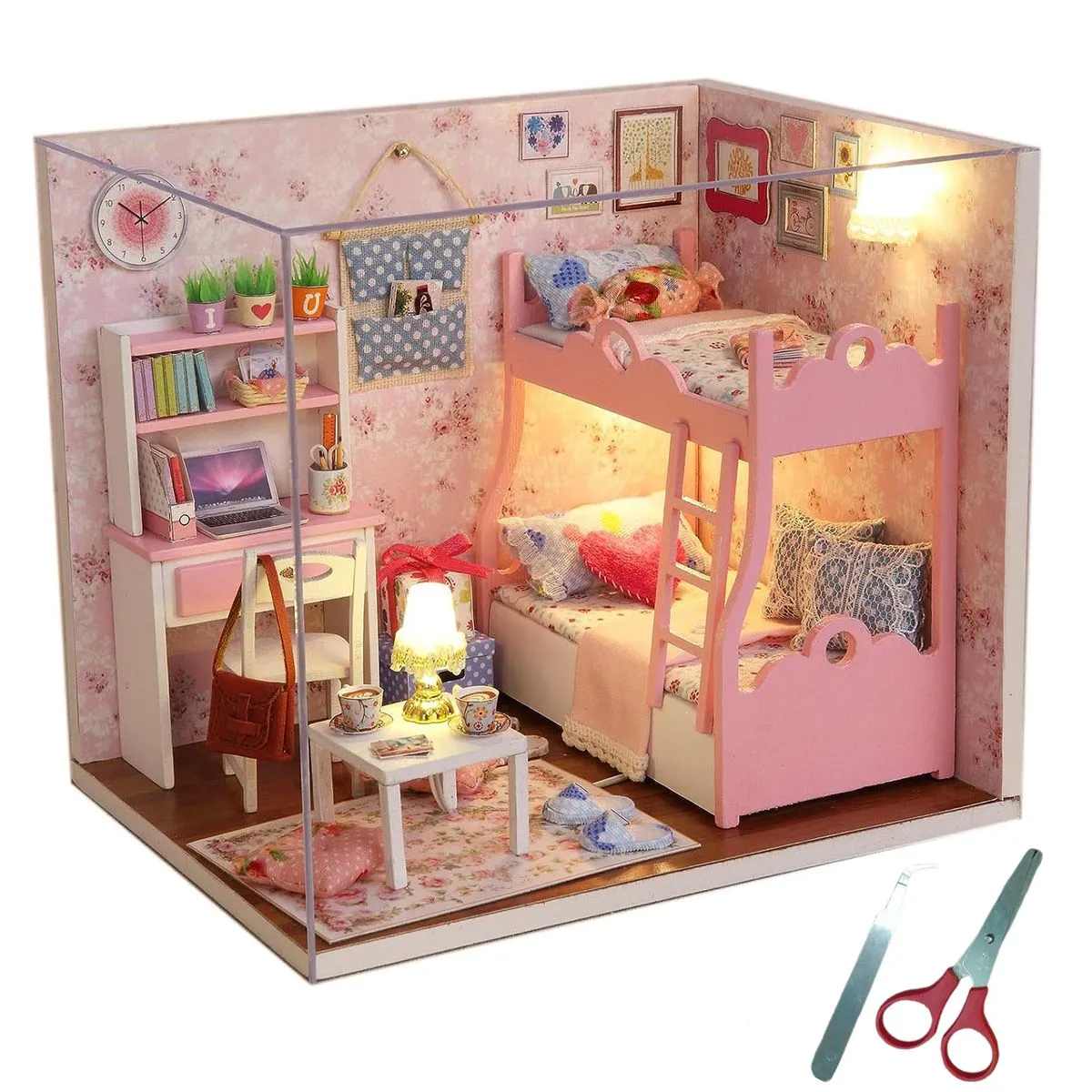 Wooden Dollhouse Miniatures DIY House Kit with Cover and Led Light - In the Mood for Love