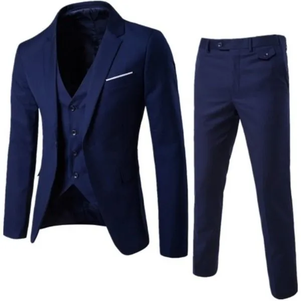 Men's 3 piece, Notched Lapel, Jacket Vest & Trousers Set - Navy Blue