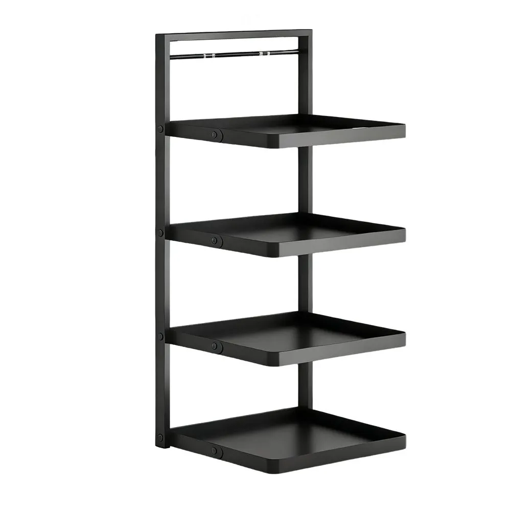 4-Tier Rack Kitchen Wall Mounted Hanging Food Spice Shelf Bathroom Foldable - Black