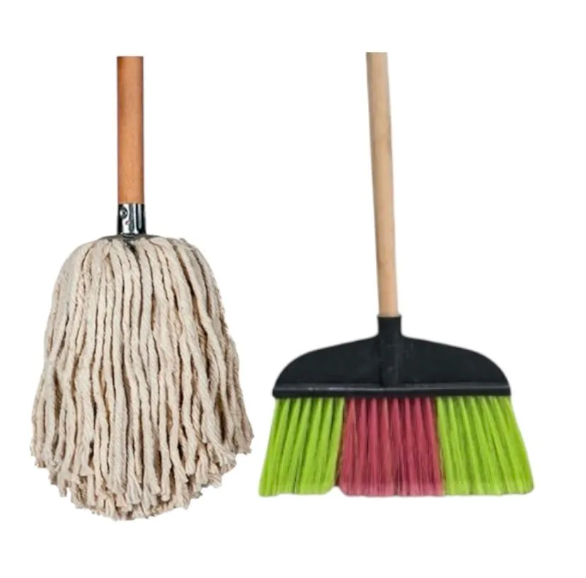 Wood Handle Mop and Push Broom Set