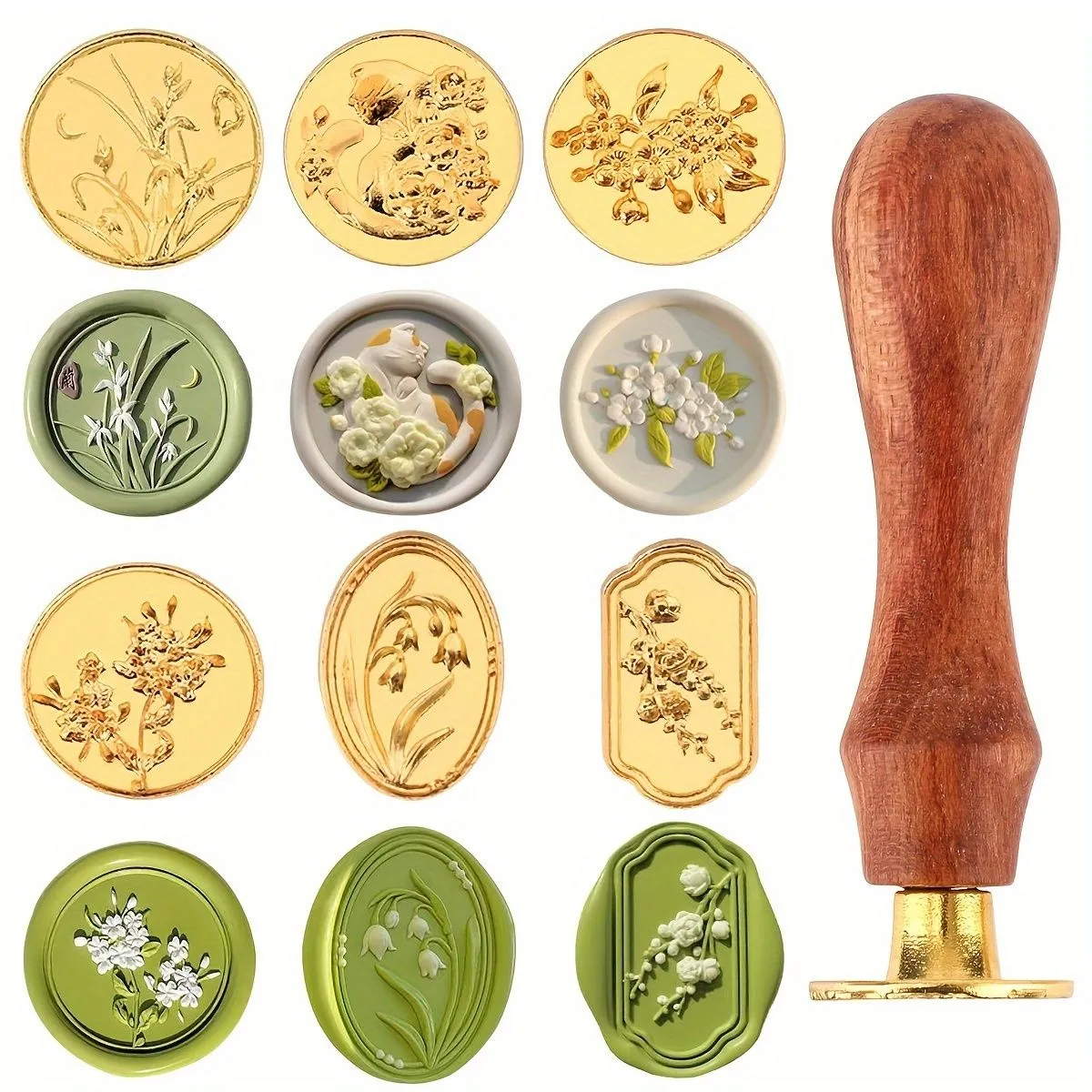 6-Piece Floral Wax Seal Stamp Set with Detachable Wooden Handle