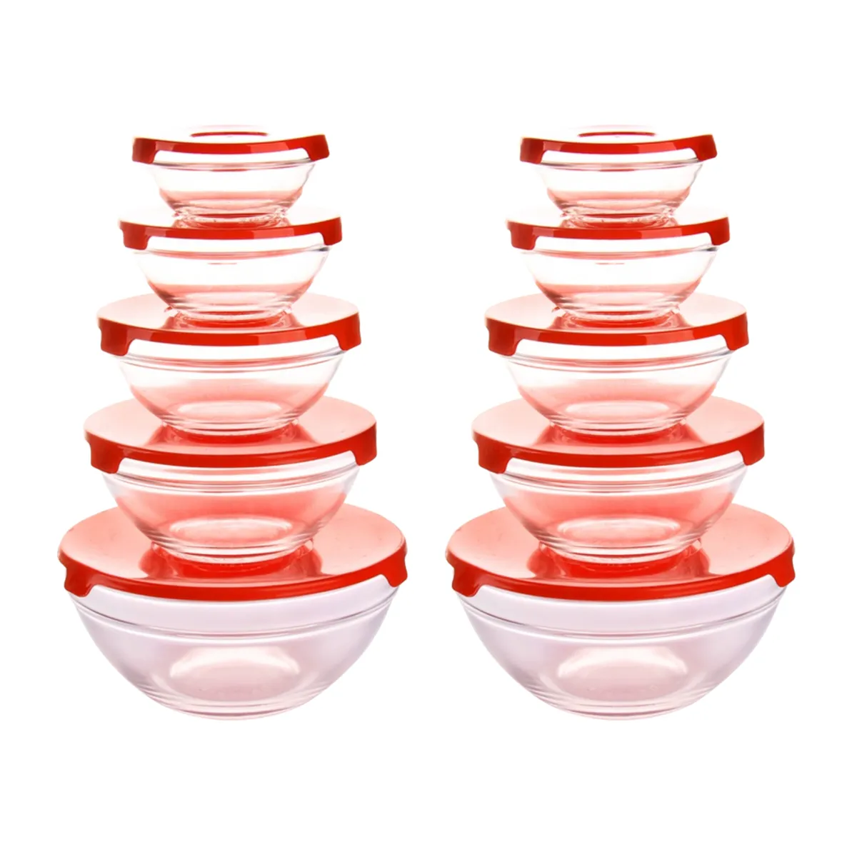 Set of 10 Glass Food Storage Bowls with Lids