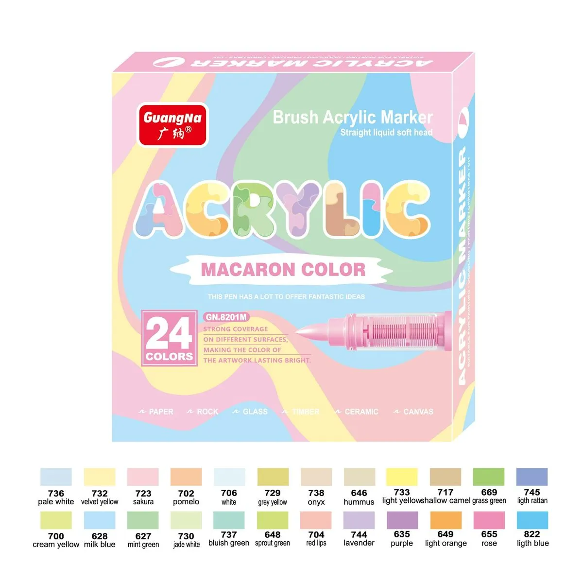 GuangNa 24 Colors Acrylic Paint Markers,Soft Brush Painting Pens Set